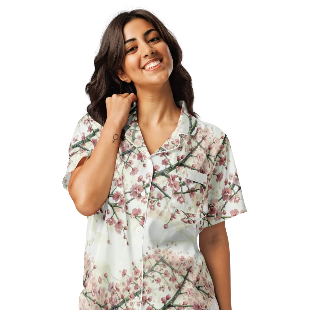 Cherry Blossom Canopy on Women's Short Sleeve Pajama Top — Front