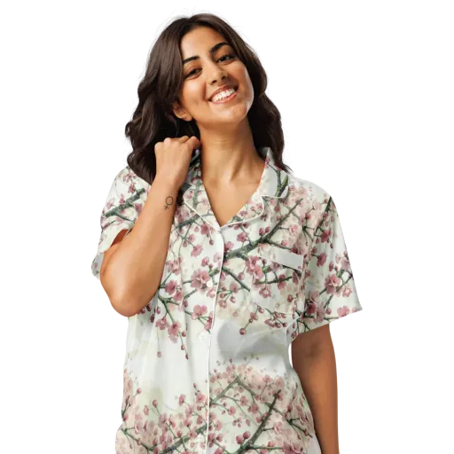 Cherry Blossom Canopy on a Women's Short Sleeve Pajama Top