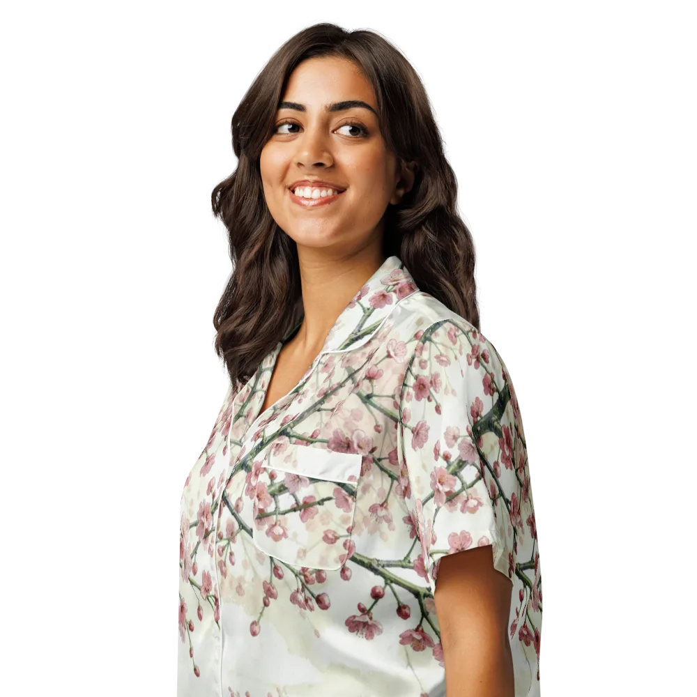 Cherry Blossom Canopy on Women's Short Sleeve Pajama Top — Left Front