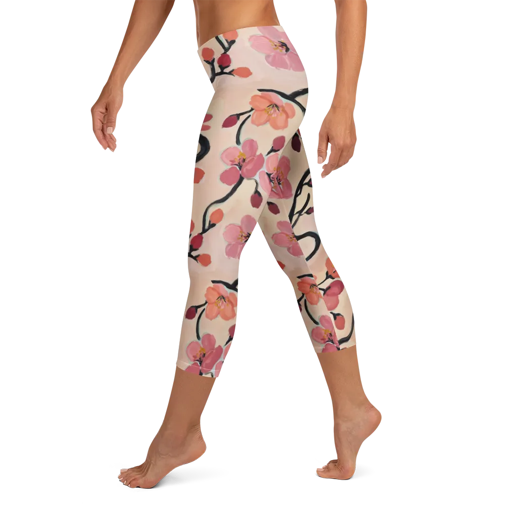 Coral Branchwork on Capri Leggings — Left