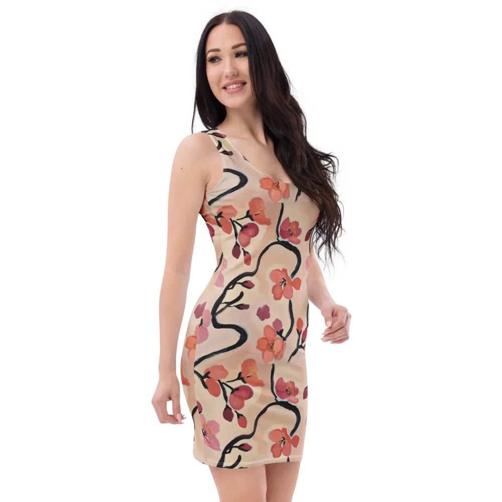 Coral Branchwork on Bodycon Dress — Right Front