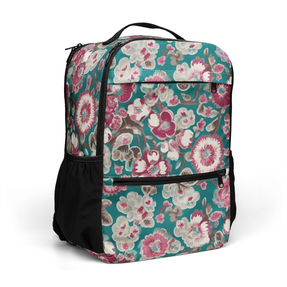 Teal Blossom Rhapsody on Utility Backpack — Right Front