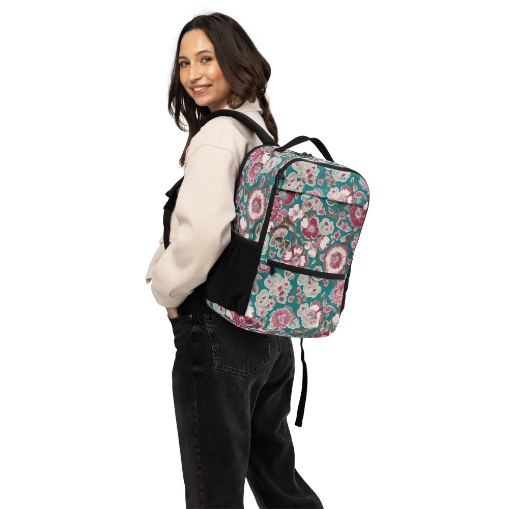 Teal Blossom Rhapsody on Utility Backpack — Back
