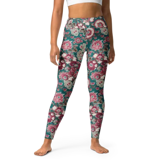 Teal Blossom Rhapsody on a Yoga Leggings