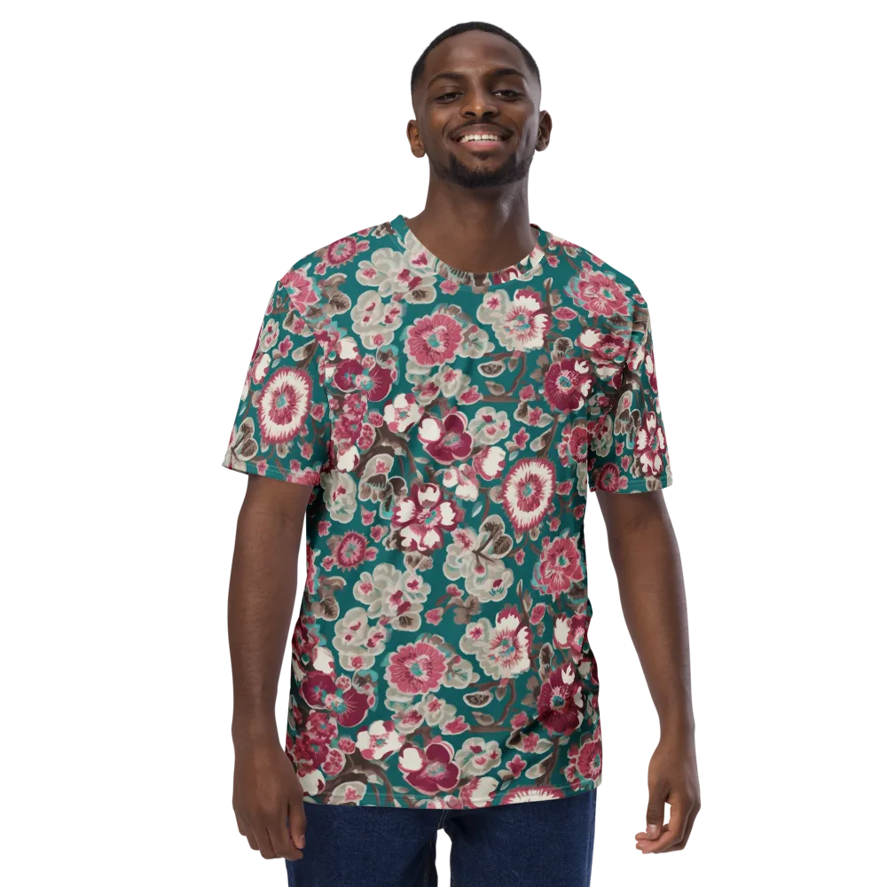 Teal Blossom Rhapsody on Men's Crew Neck T-Shirt — Front