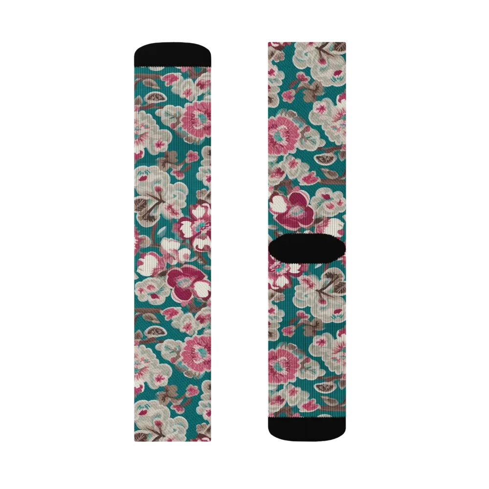 Teal Blossom Rhapsody on Socks — Left Sock