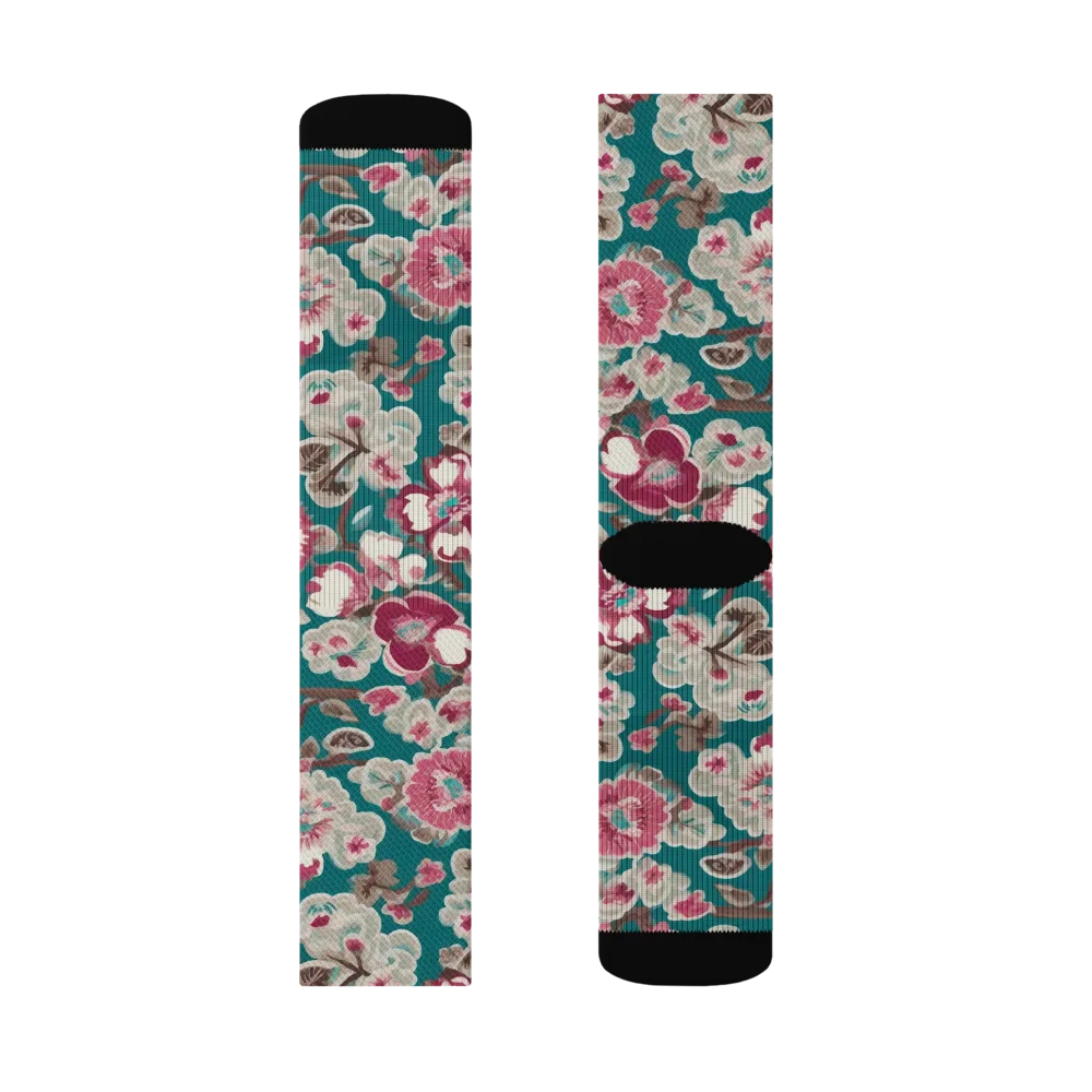 Teal Blossom Rhapsody on Socks — Right Sock