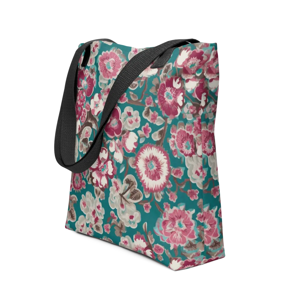 Teal Blossom Rhapsody on Tote Bag — Front