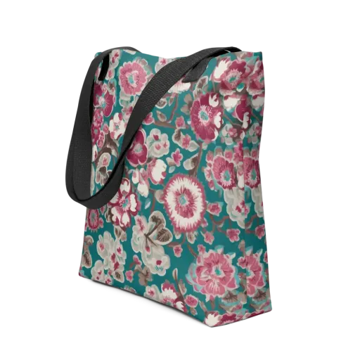 Teal Blossom Rhapsody on a Tote Bag