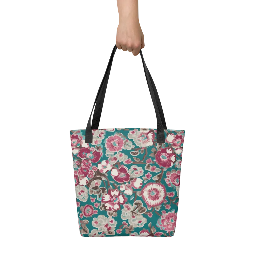 Teal Blossom Rhapsody on Tote Bag — Front