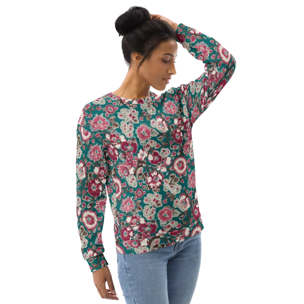 Teal Blossom Rhapsody on Sweatshirt — Right Front