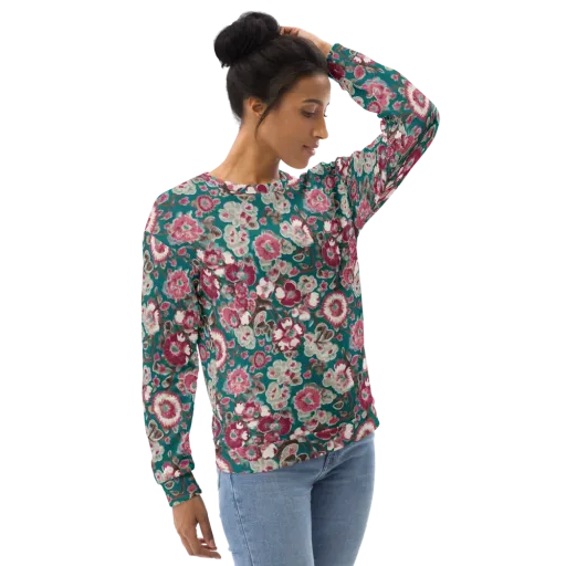 Teal Blossom Rhapsody on a Sweatshirt