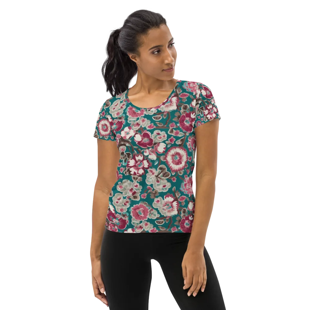 Teal Blossom Rhapsody on Women's Athletic T-Shirt — Front
