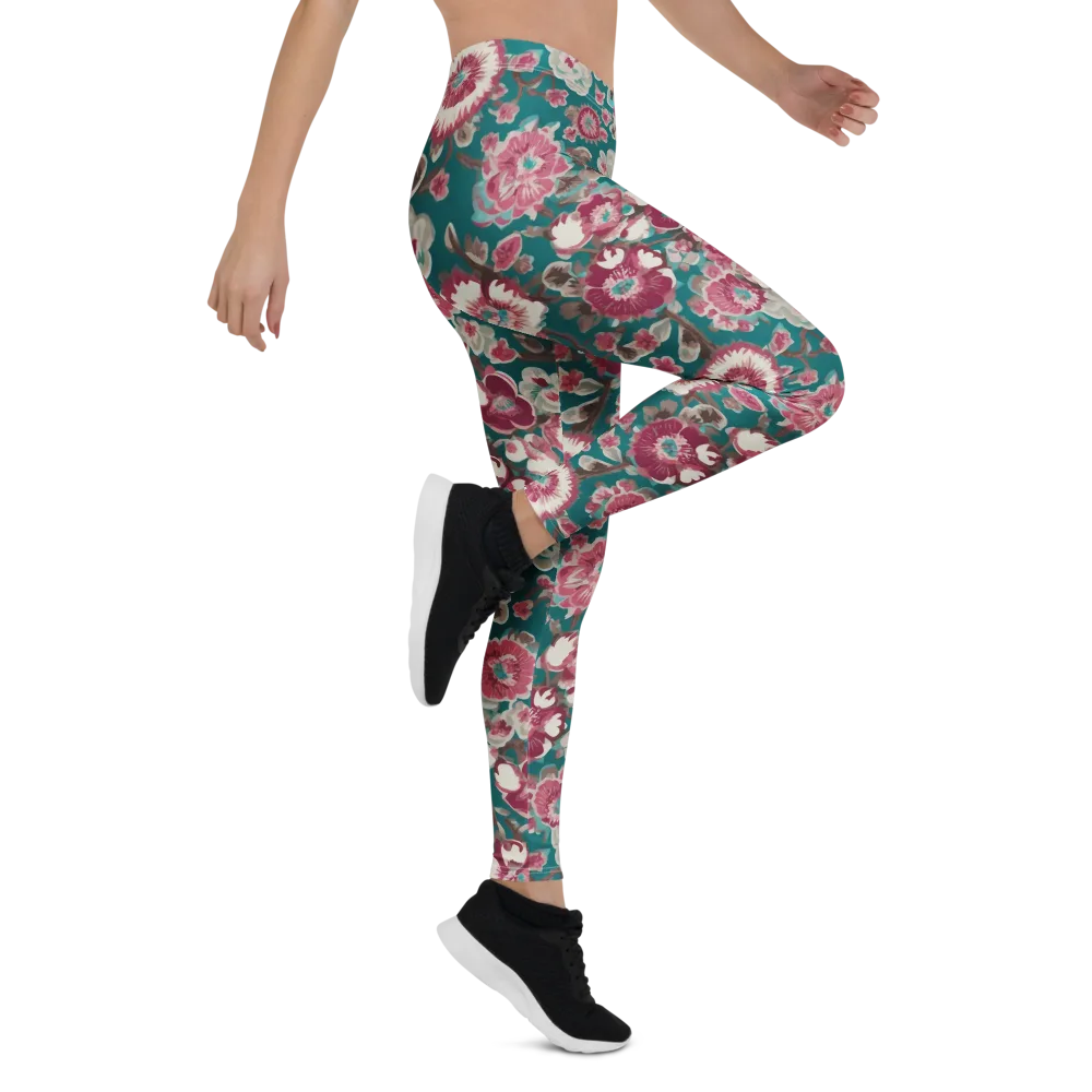 Teal Blossom Rhapsody on Leggings — Right