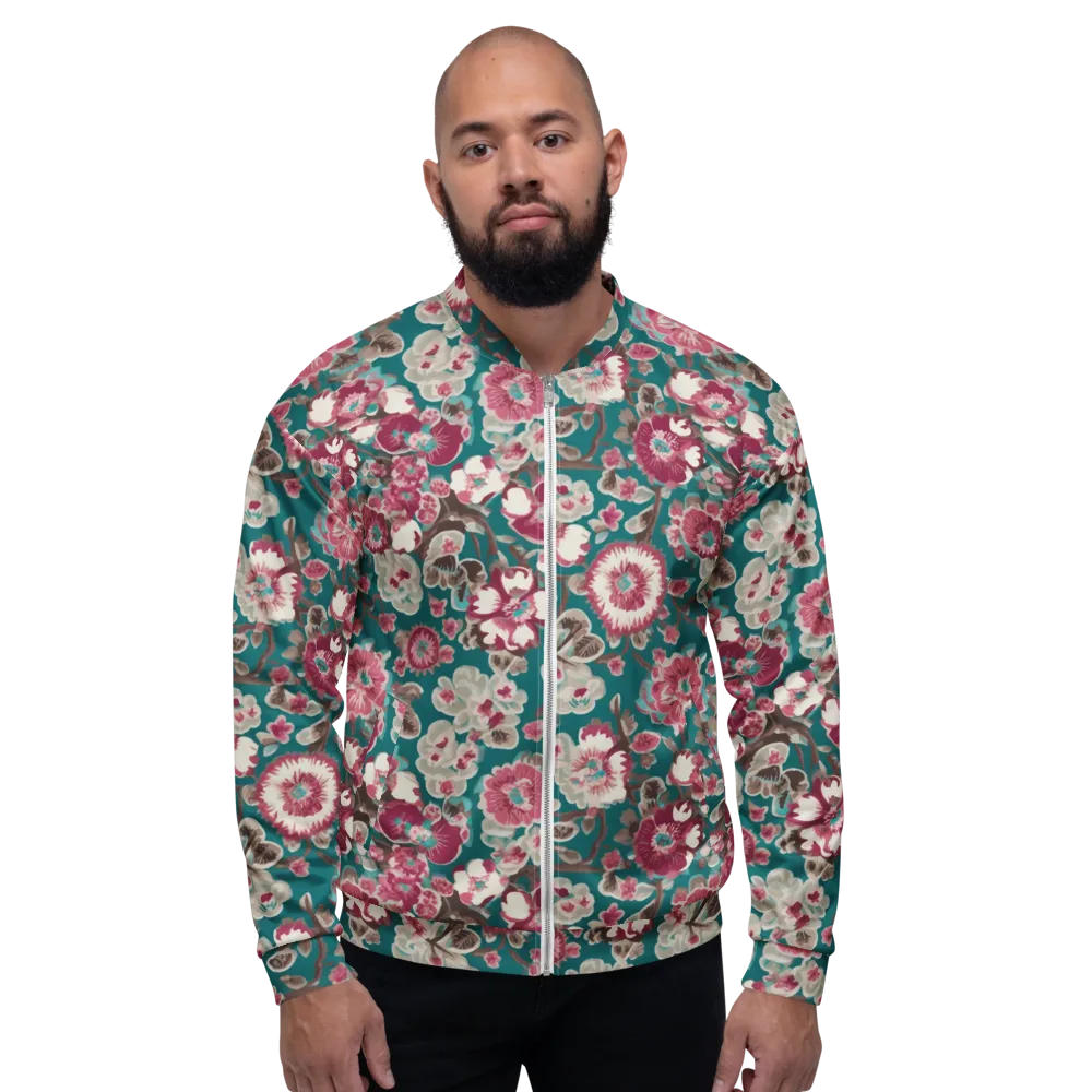 Teal Blossom Rhapsody on Bomber Jacket — Front