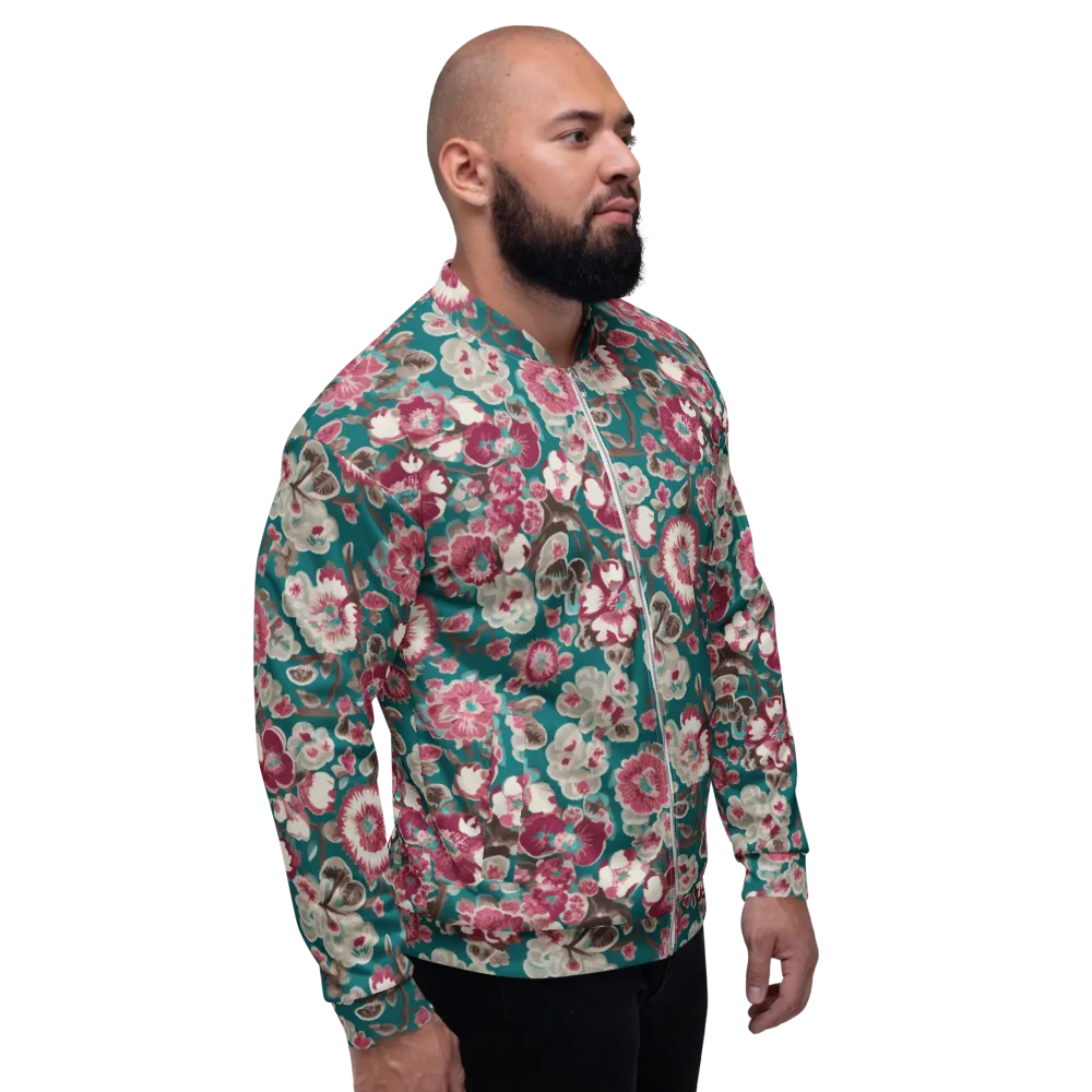 Teal Blossom Rhapsody on Bomber Jacket — Right