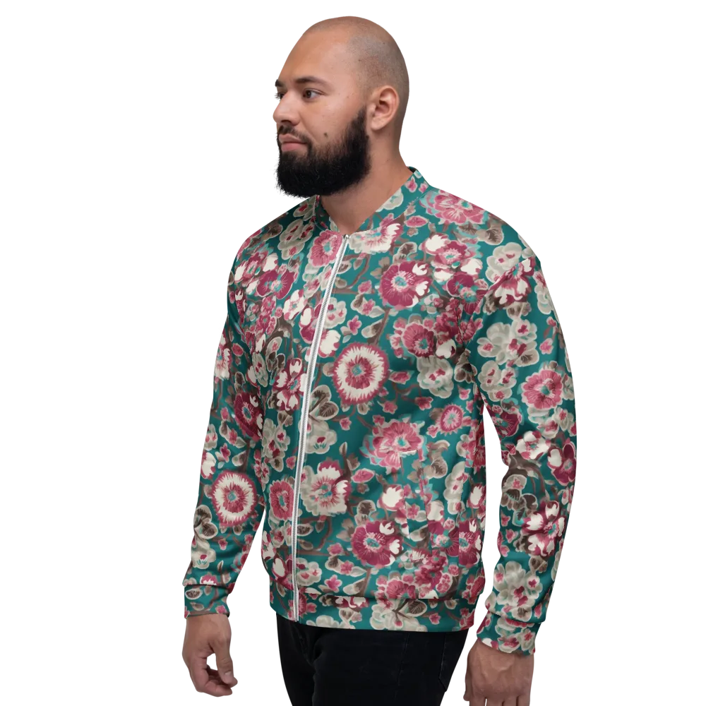 Teal Blossom Rhapsody on Bomber Jacket — Left