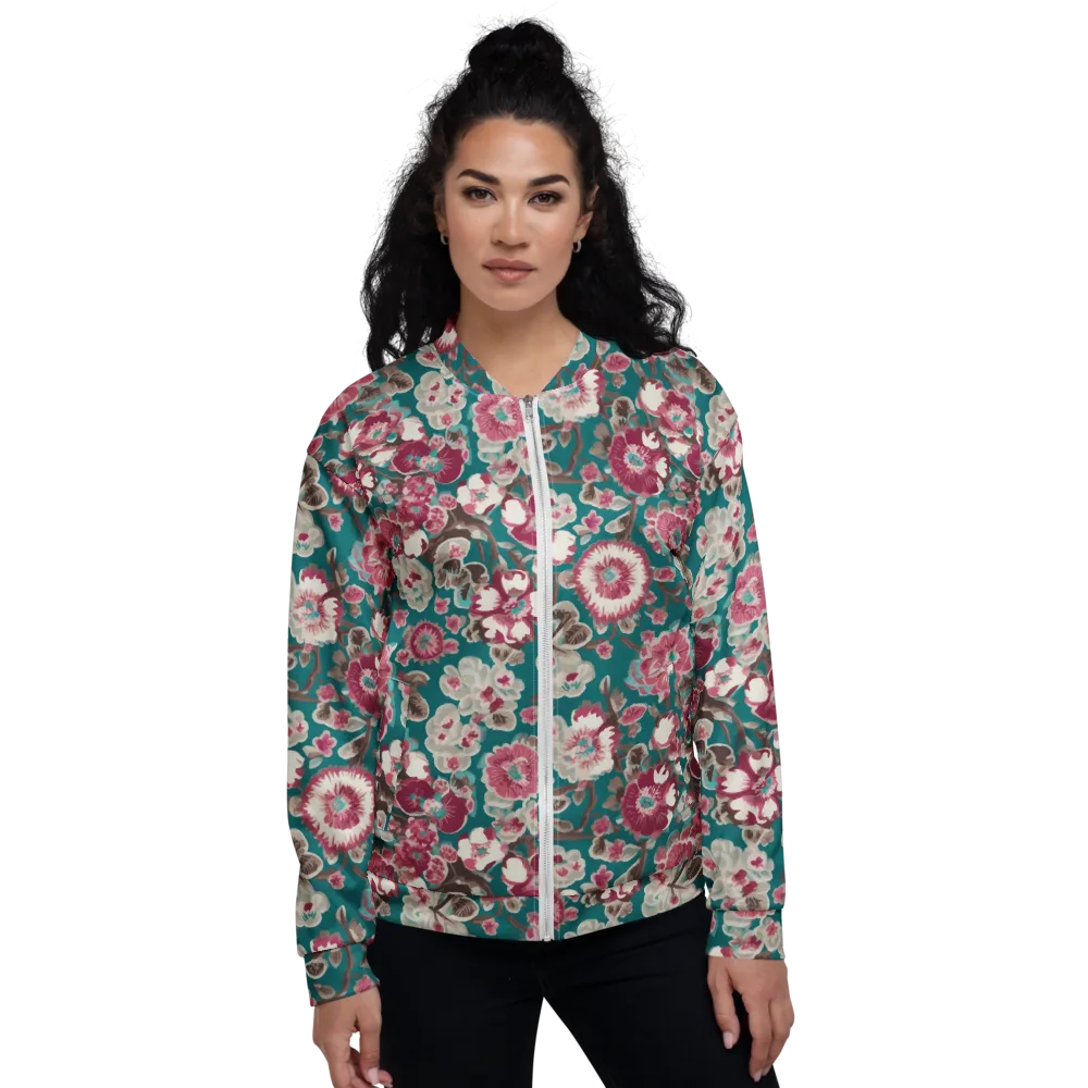 Teal Blossom Rhapsody on Bomber Jacket — Front