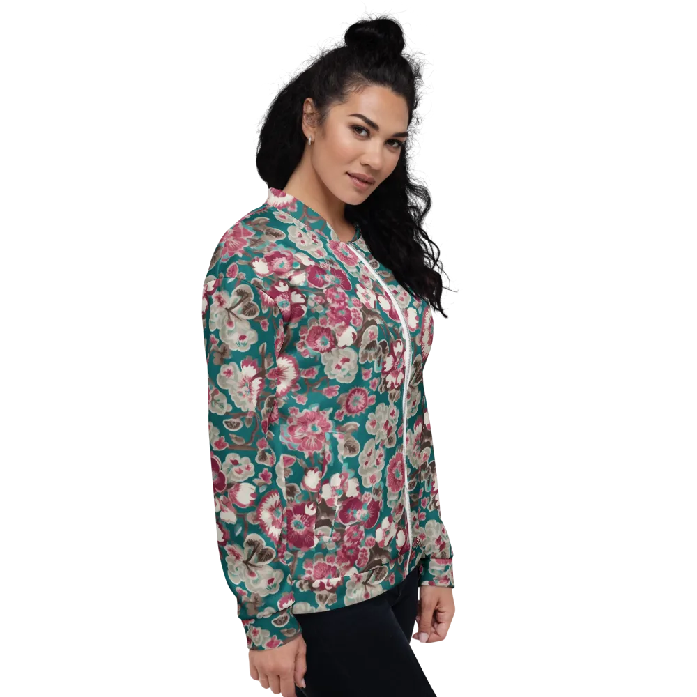 Teal Blossom Rhapsody on Bomber Jacket — Right