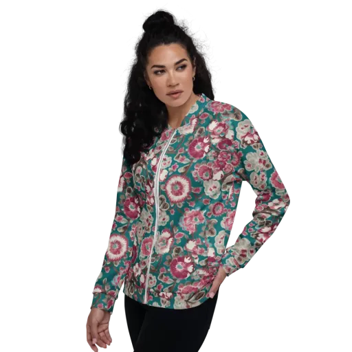 Teal Blossom Rhapsody on a Bomber Jacket