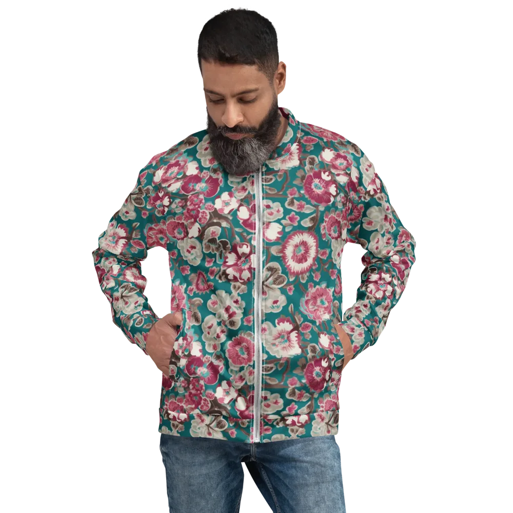 Teal Blossom Rhapsody on Bomber Jacket — Front