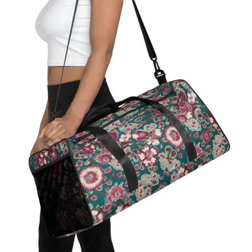 Teal Blossom Rhapsody on Duffle Bag