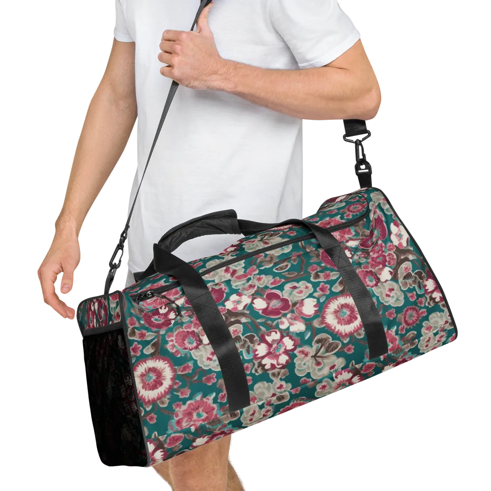 Teal Blossom Rhapsody on Duffle Bag — Right Front