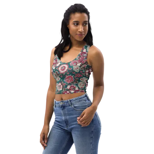 Teal Blossom Rhapsody on a Crop Top