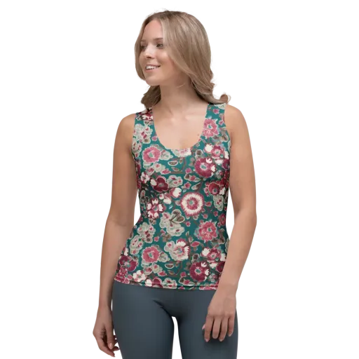 Teal Blossom Rhapsody on a Women's Tank Top