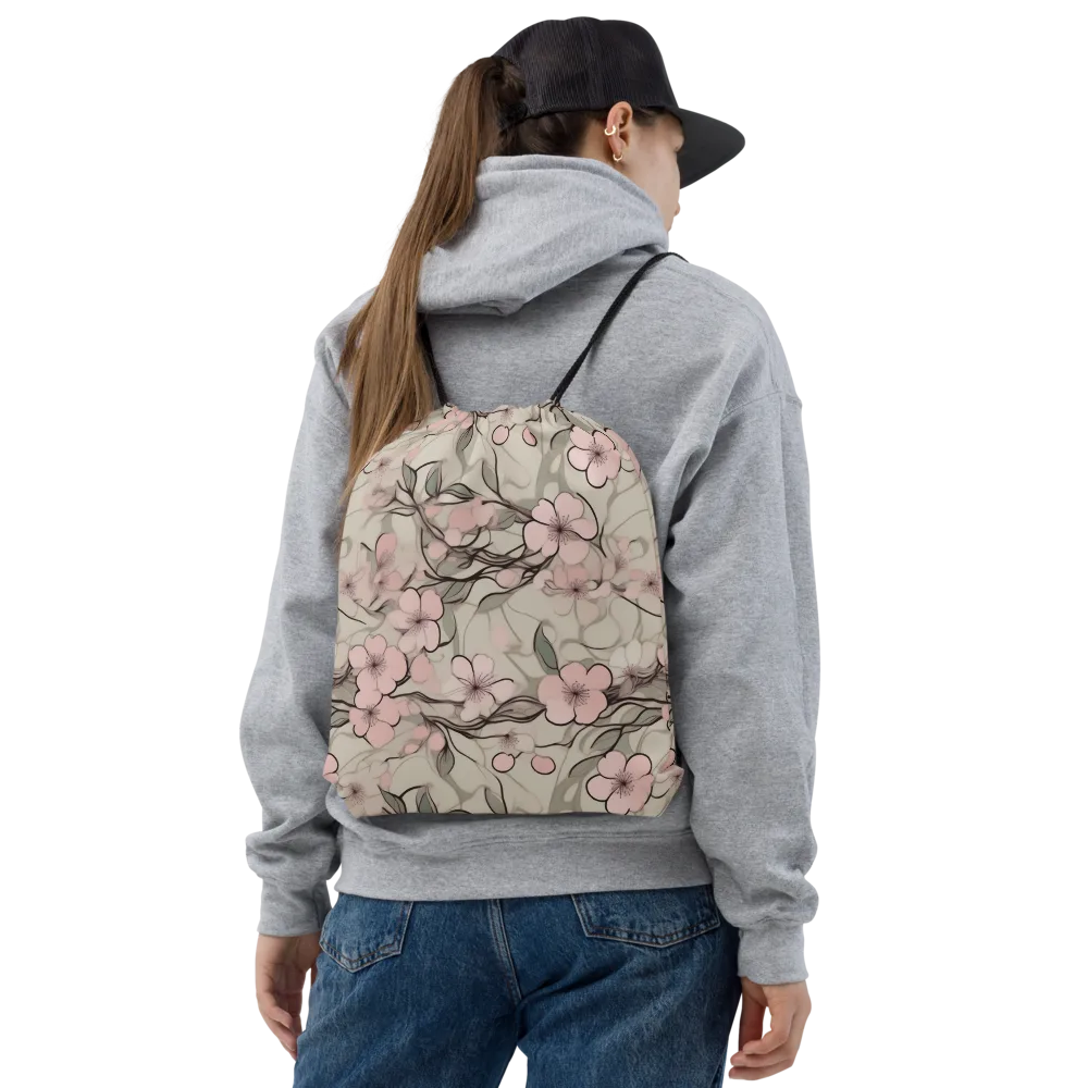 Cherry Drift on Drawstring Bag — Front