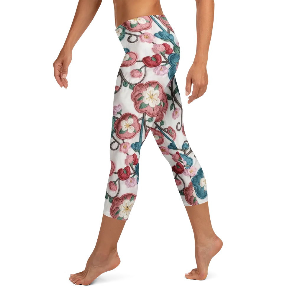Embroidered Reverie on Capri Leggings — Left