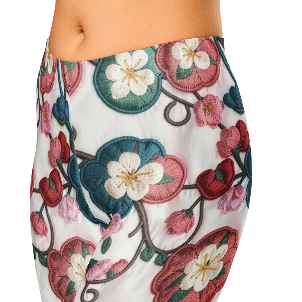 Embroidered Reverie on Capri Leggings — Zoomed-in