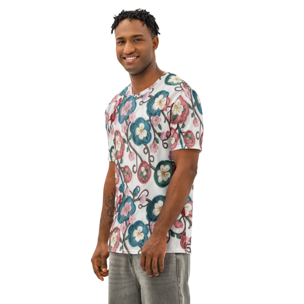 Embroidered Reverie on Men's Cotton Crew Neck T-Shirt — Left Front