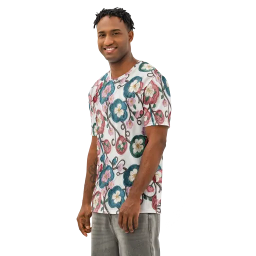 Embroidered Reverie on a Men's Cotton Crew Neck T-Shirt
