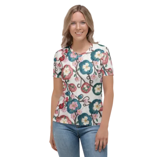 Embroidered Reverie on a Women's Crew Neck T-Shirt