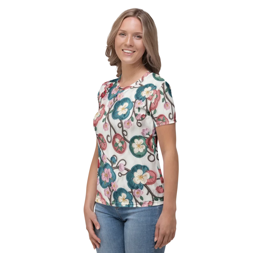 Embroidered Reverie on Women's Crew Neck T-Shirt — Left