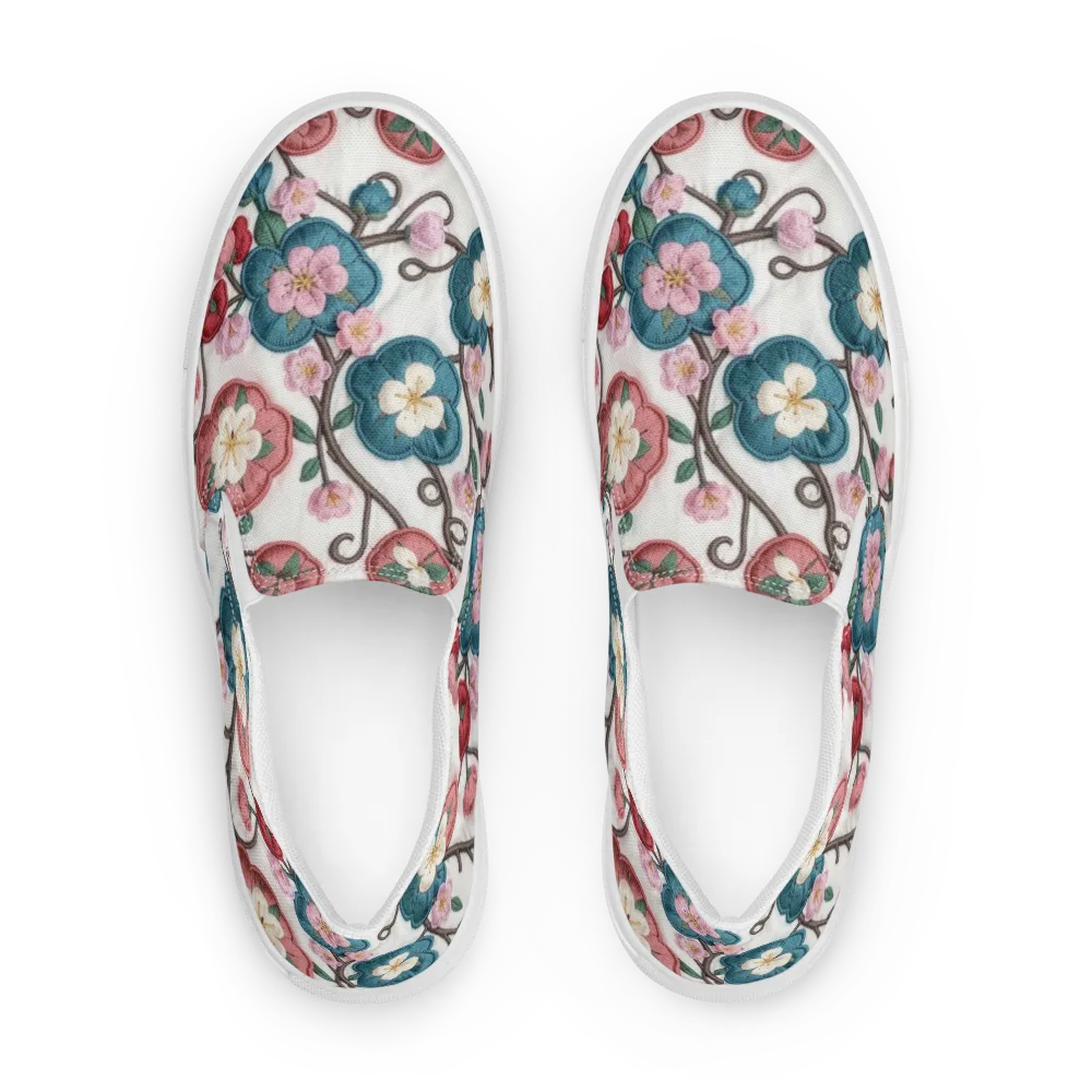 Embroidered Reverie on Men's Slip-On Canvas Shoes — Front