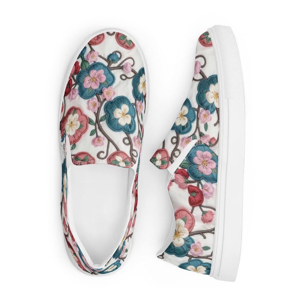Embroidered Reverie on Men's Slip-On Canvas Shoes — Front