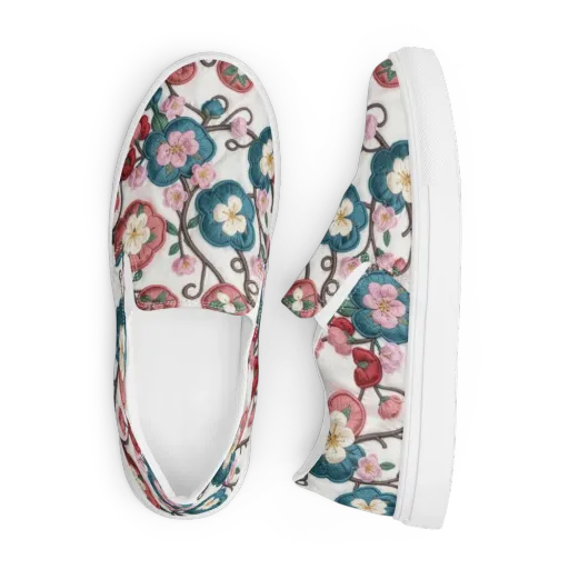 Embroidered Reverie on a Men's Slip-On Canvas Shoes