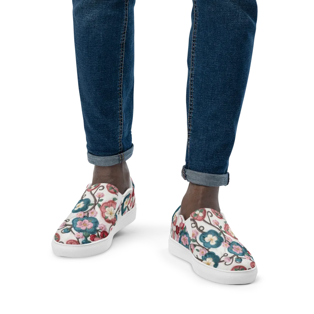Embroidered Reverie on Men's Slip-On Canvas Shoes — Front