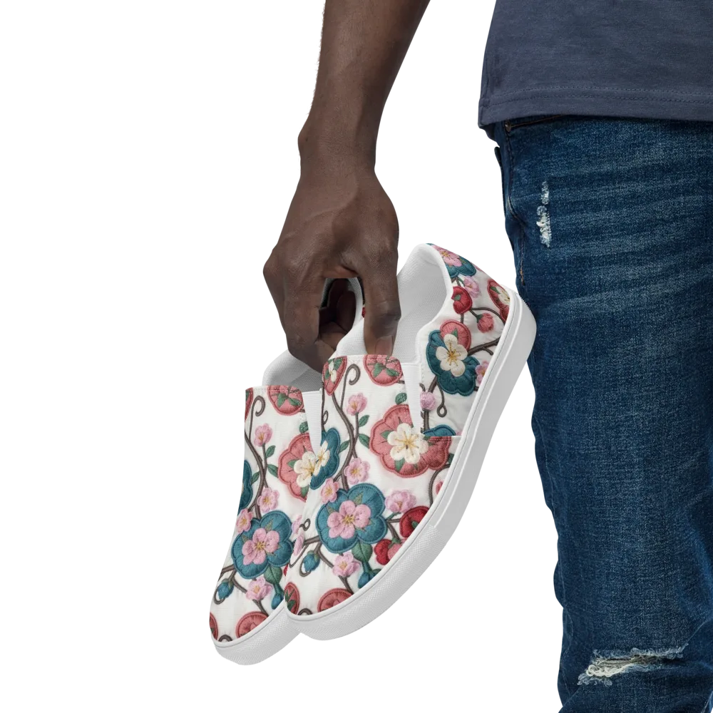Embroidered Reverie on Men's Slip-On Canvas Shoes — Left Front