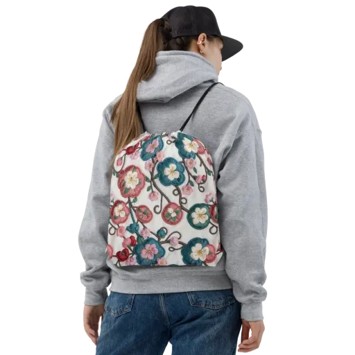 Embroidered Reverie on a Drawstring Bag