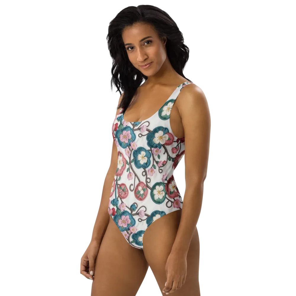 Embroidered Reverie on One-Piece Swimsuit — Left