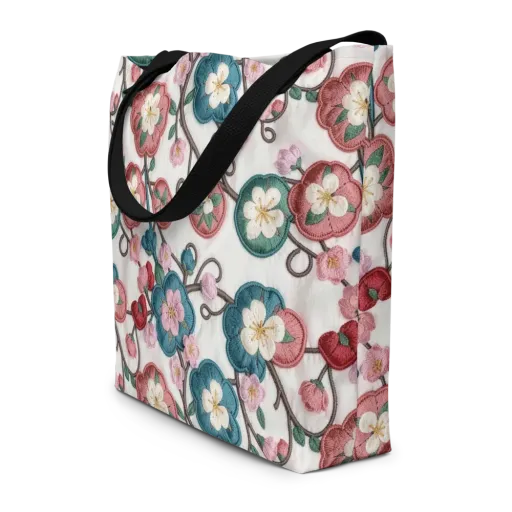 Embroidered Reverie on a Large Tote Bag W/ Pocket