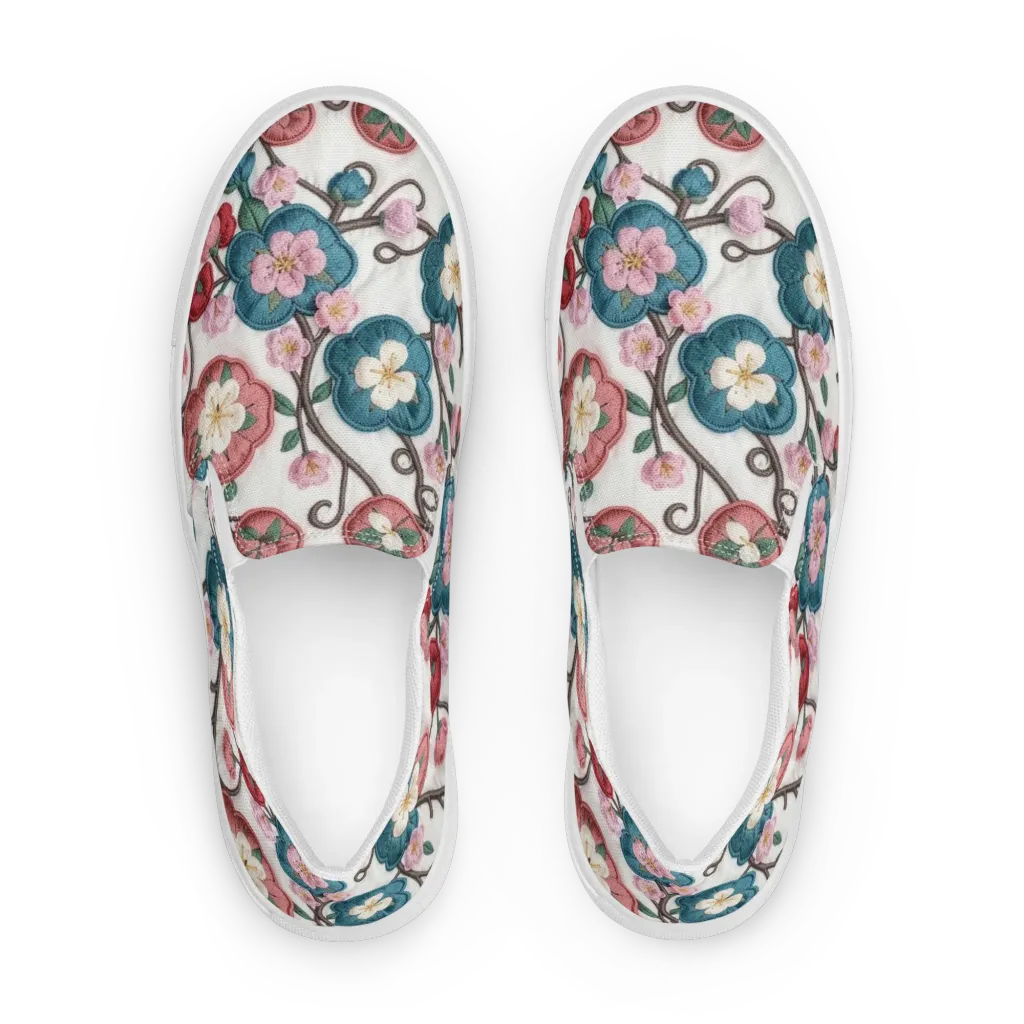 Embroidered Reverie on Women's Slip-On Canvas Shoes — Front