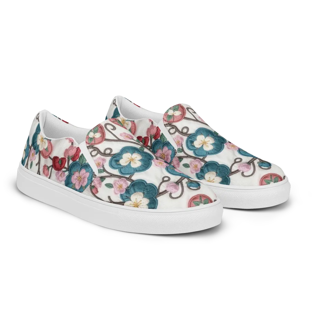 Embroidered Reverie on Women's Slip-On Canvas Shoes — Right Front
