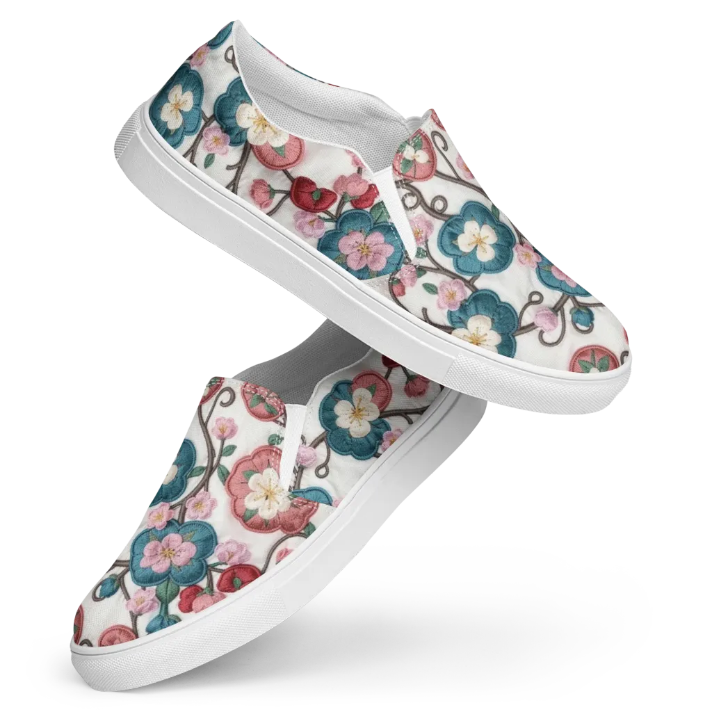 Embroidered Reverie on Women's Slip-On Canvas Shoes — Front