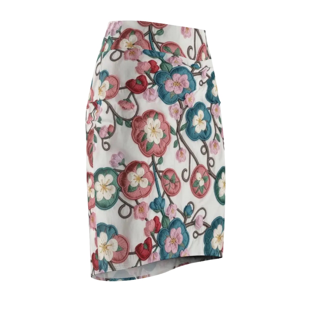 Embroidered Reverie on Pencil Skirt — Front Side