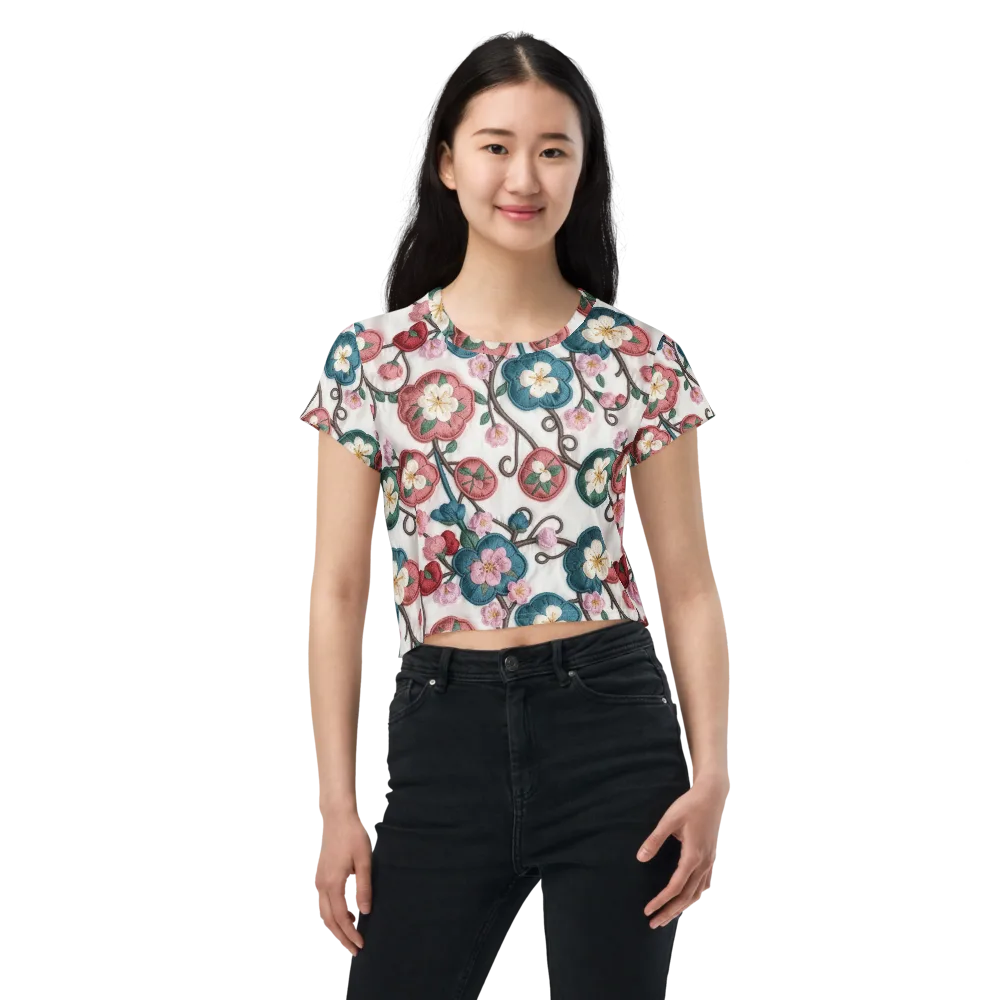 Embroidered Reverie on Crop Tee — Front