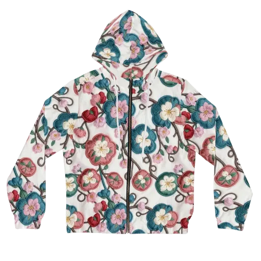 Embroidered Reverie on a Women's Full-Zip Hoodie
